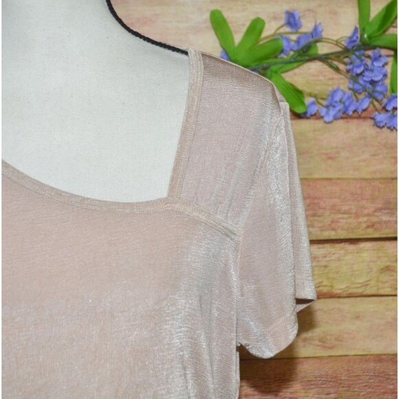 Another Love Ladies Beige Blouse Top Size L Shiny Slinky Neutral Career Casual - Picture 3 of 8